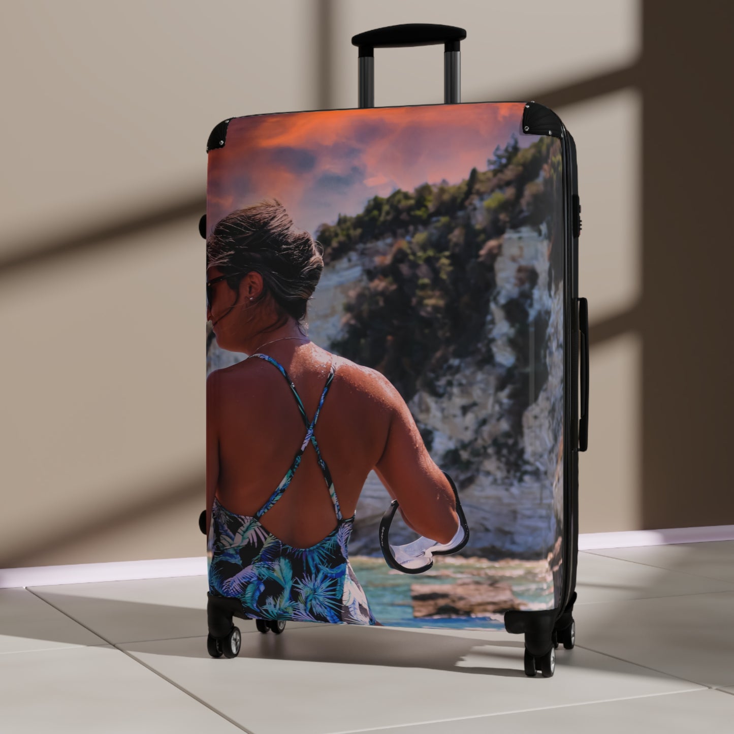 Luxury Antipaxos Greece Suitcase  Aesthetic Mediterranean Photography Luggage Unique Hard Shell Travel Bag  Greek Island Wanderlust Gift