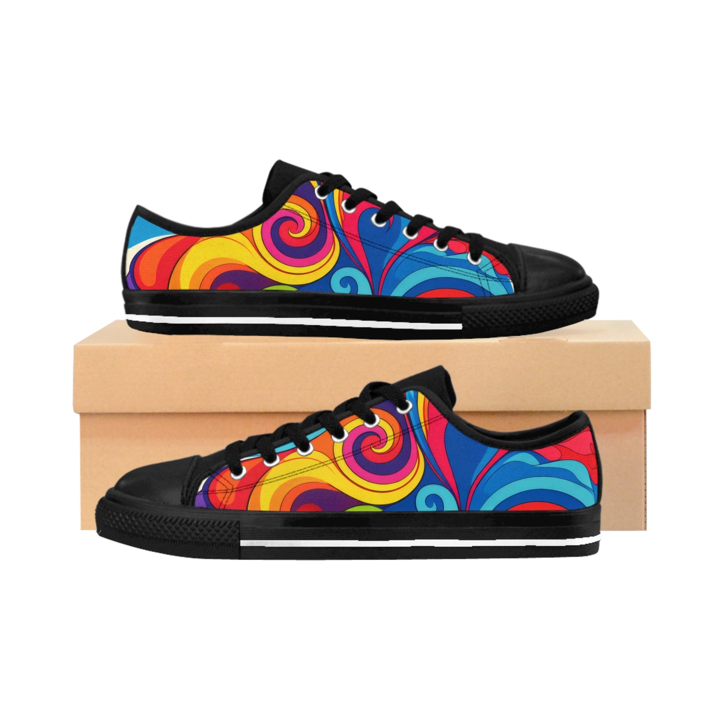 Women's Colorful Swirl Sneakers — Vibrant Psychedelic Low-Top Shoes