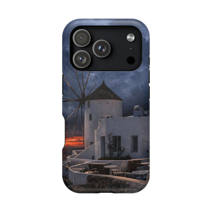 Santorini Windmill Sunset phone case | Magnetic impact-resistant case Greek Island Travel Gift