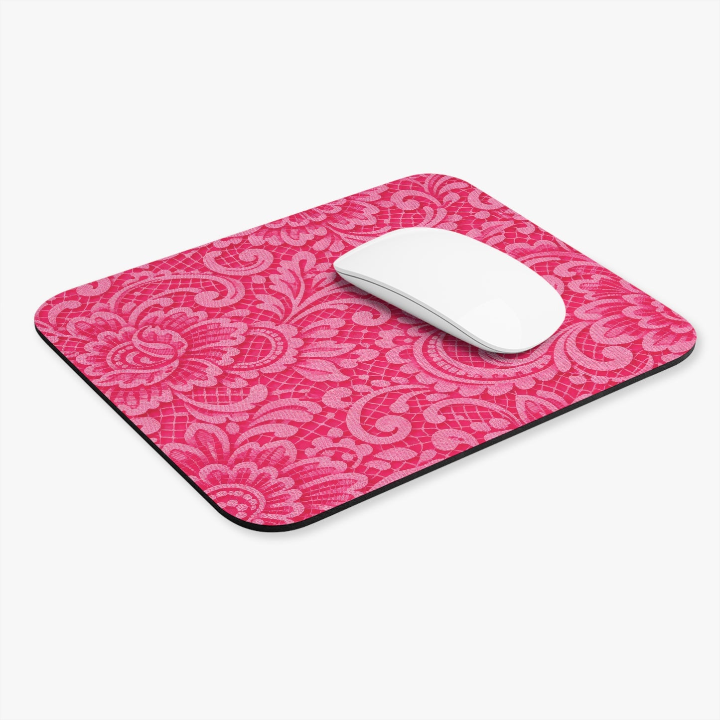 Pink Floral Lace Rectangle Mouse Pad — Feminine Desk Mousepad for Home Office & Gifts