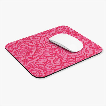 Pink Floral Lace Rectangle Mouse Pad — Feminine Desk Mousepad for Home Office & Gifts