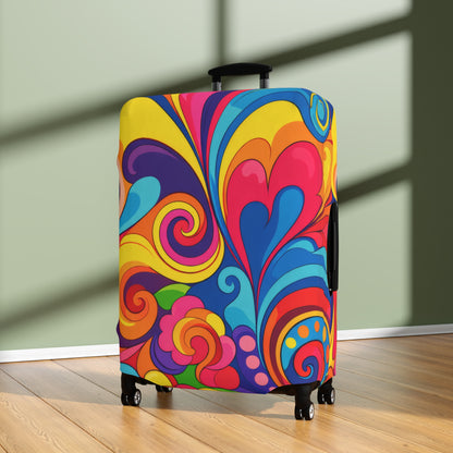 Psychedelic Swirl Luggage Cover — Colorful Retro Travel Protector