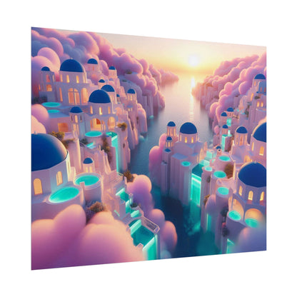 Dreamy Sunset Island Poster — Fantastical Cityscape Rolled Art Print