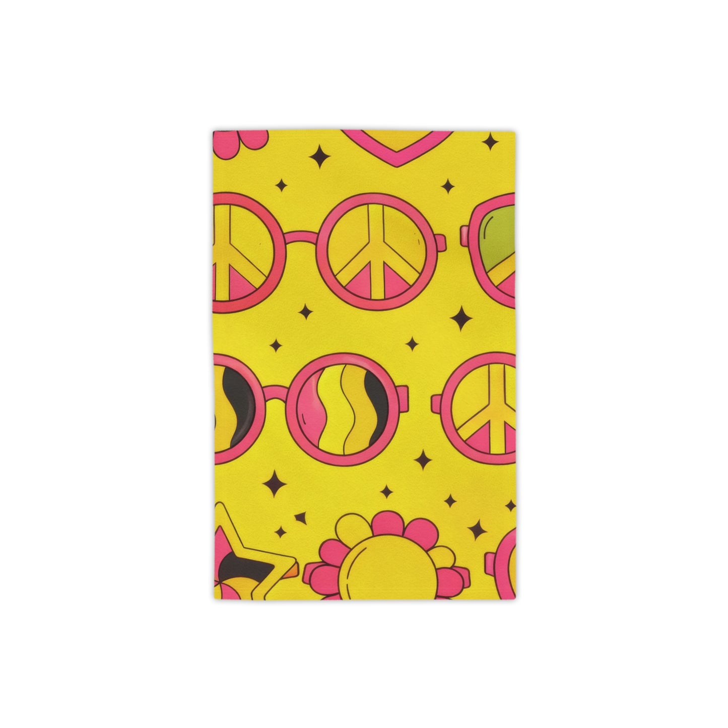 Retro Peace & Love Beach Towel — Yellow Floral Heart Paisley Pattern