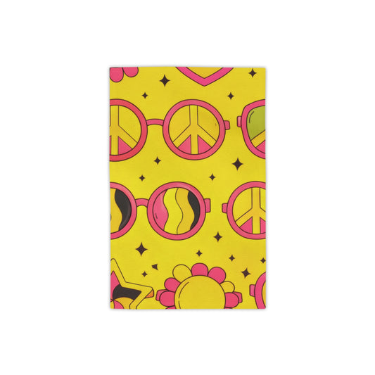 Retro Peace & Love Beach Towel — Yellow Floral Heart Paisley Pattern