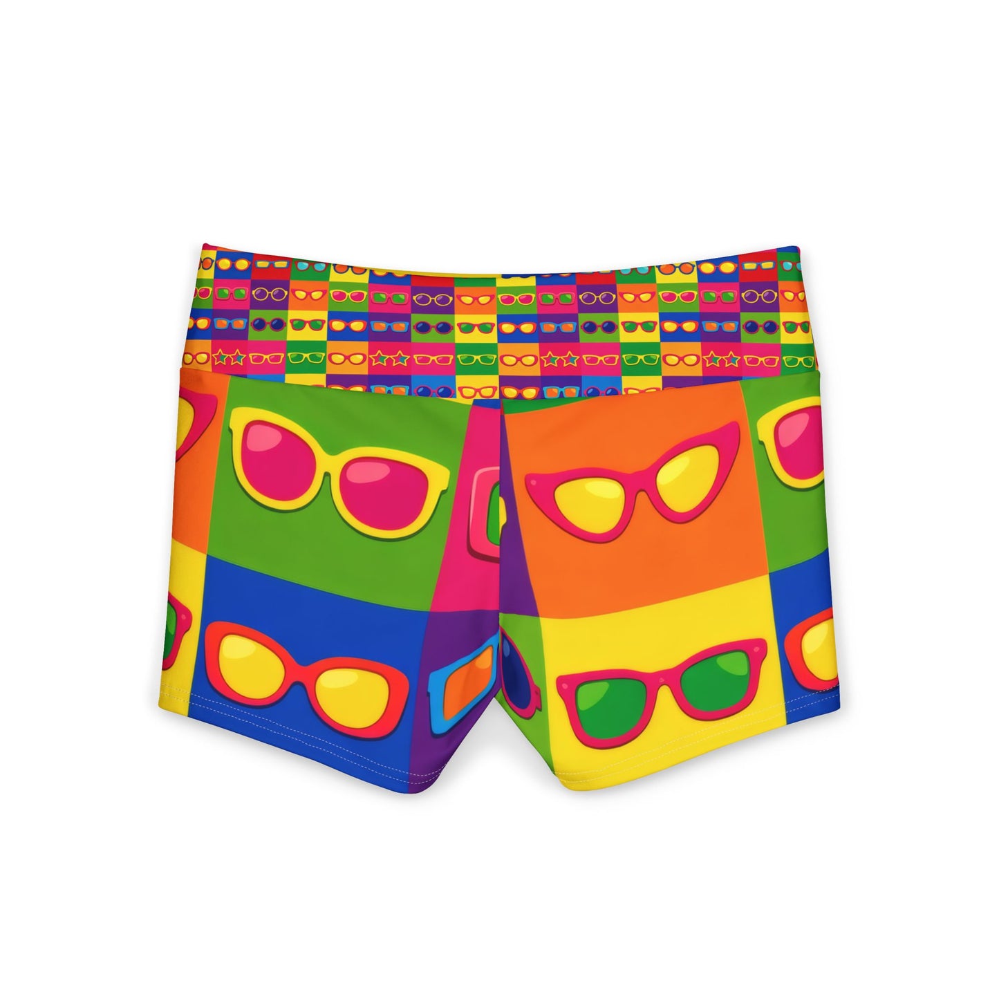 Women's Colorful Sunglasses Pattern Yoga Shorts — Bright Festival Activewear