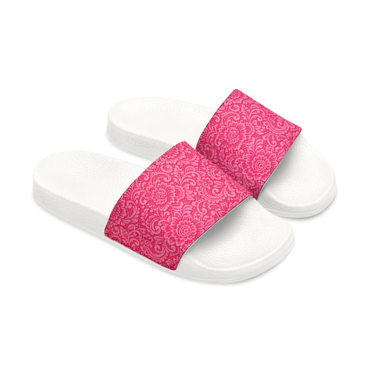 Pink Floral-Pattern Slide Sandals — Women's Removable-Strap Pool & Casual Slides
