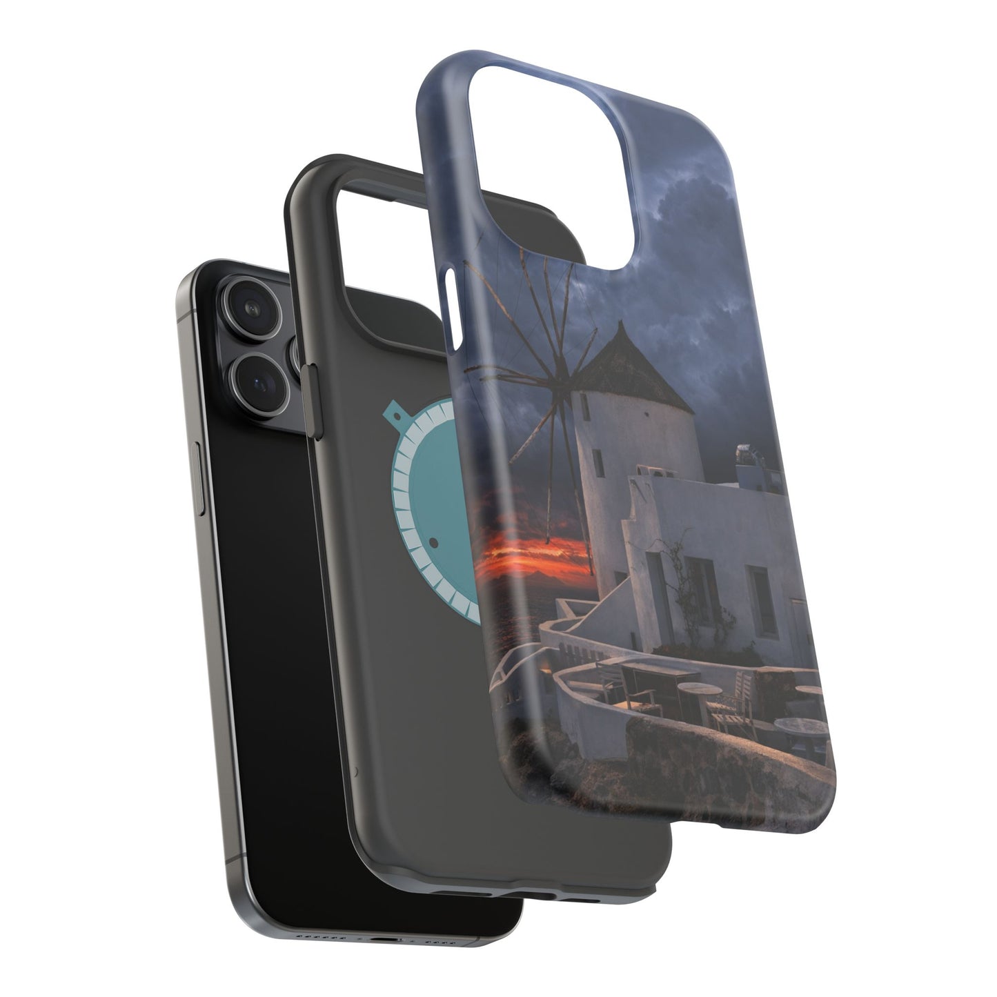 Santorini Windmill Sunset phone case | Magnetic impact-resistant case Greek Island Travel Gift