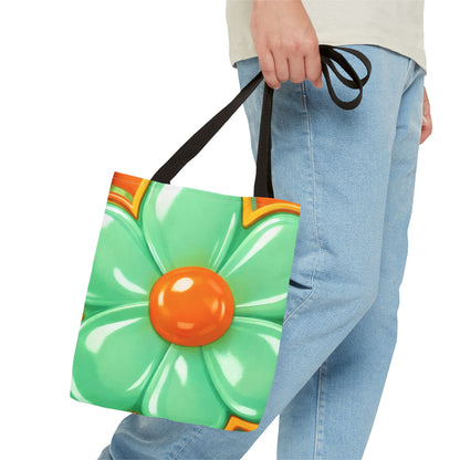 Retro Orange Teal Floral Tote | Bright 60s Flower Pattern Bag