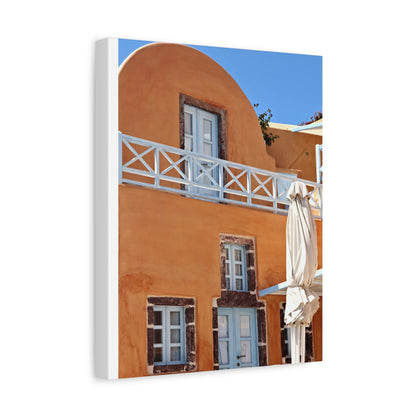 Oia Santorini Orange Facade Canvas — Mediterranean Terracotta Matte Wall Art