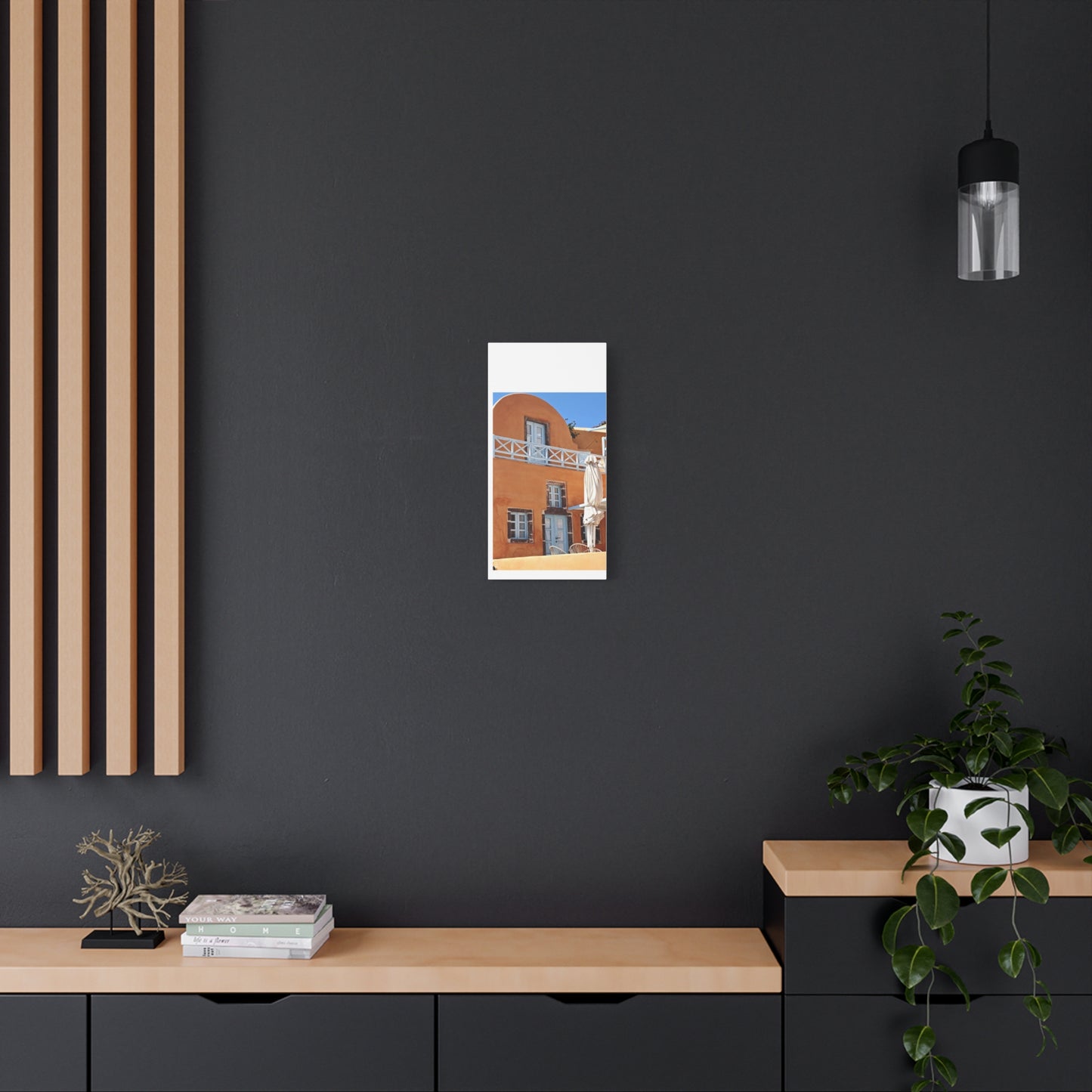 Oia Santorini Orange Facade Canvas — Mediterranean Terracotta Matte Wall Art