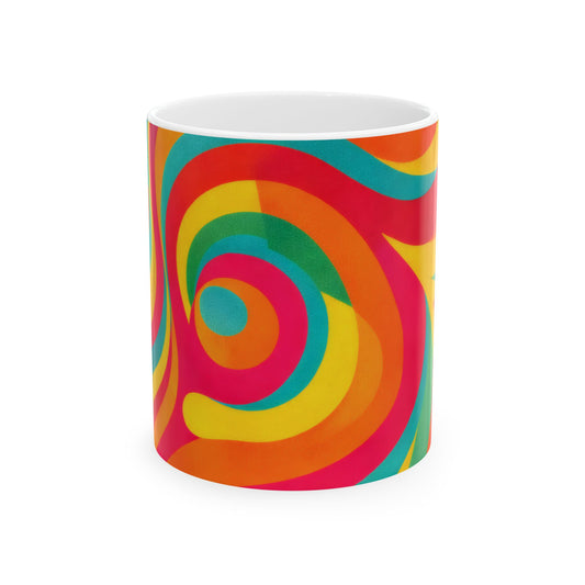 Retro Rainbow Wave Ceramic Mug | 70s Psychedelic Coffee Cup (11oz, 15oz)
