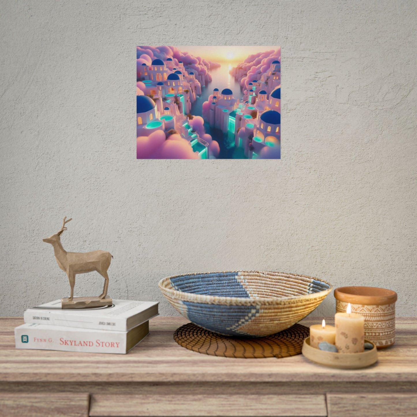 Dreamy Sunset Island Poster — Fantastical Cityscape Rolled Art Print