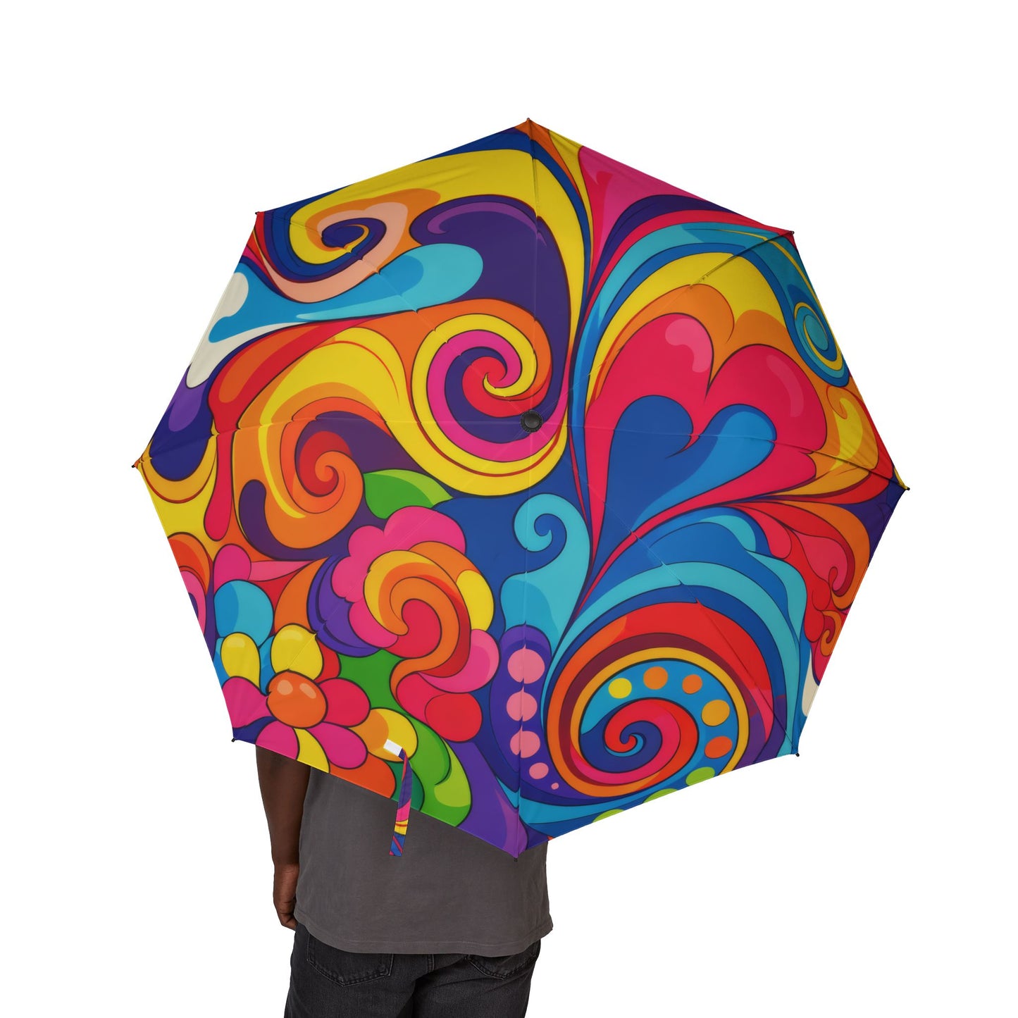 Colorful Swirl Foldable Umbrella — Compact Semi-Automatic Travel Umbrella