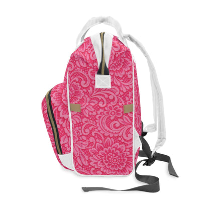 Pink Floral Diaper Backpack - Multifunctional Baby Nappy Bag with Large Pockets