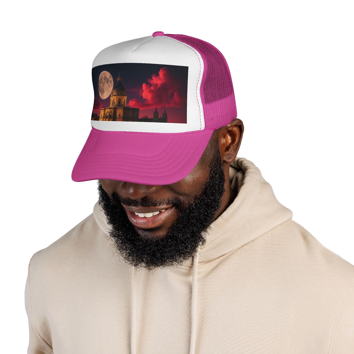 Moonlit Castle Trucker Cap — Gothic Nightscape Hat