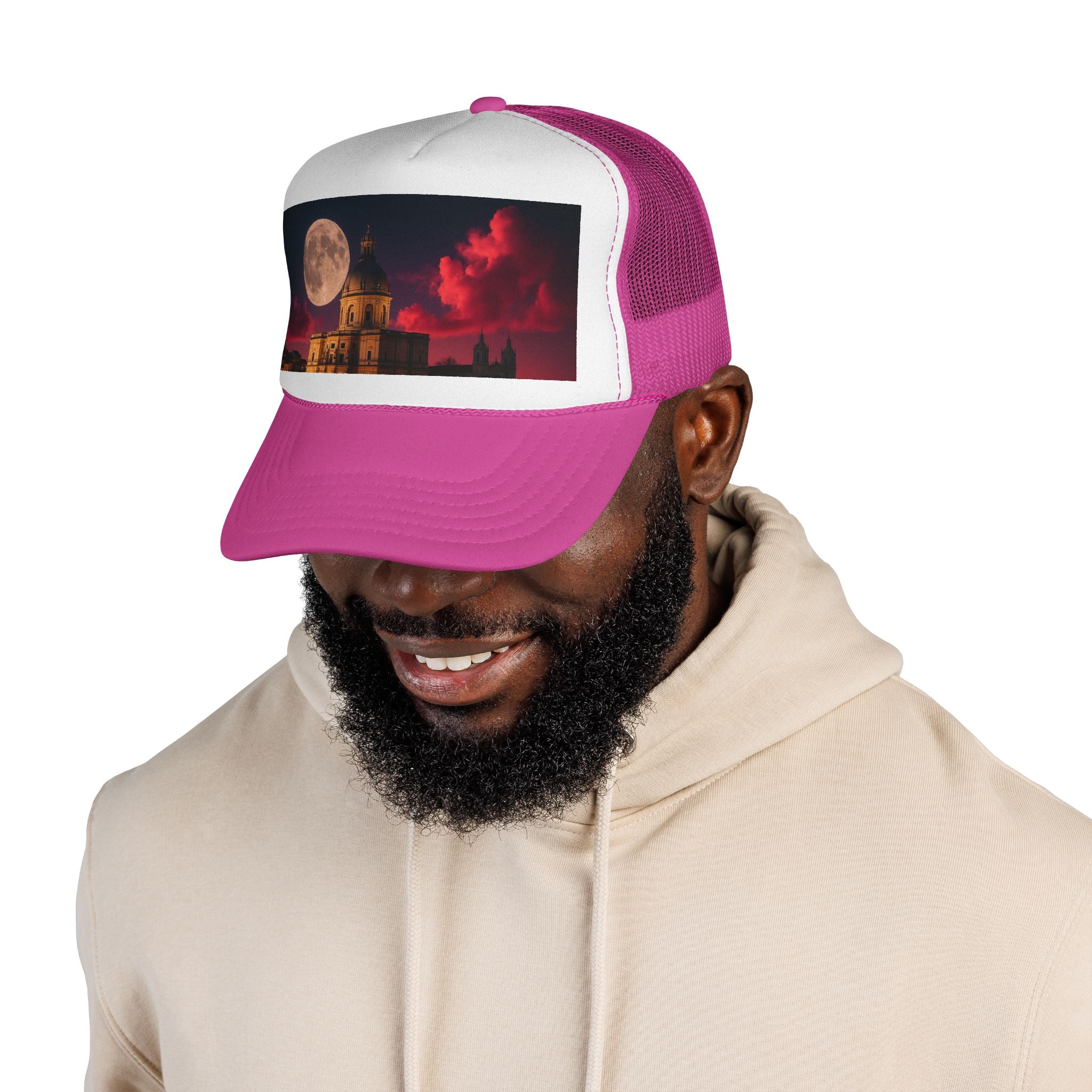 Moonlit Castle Trucker Cap — Gothic Nightscape Hat