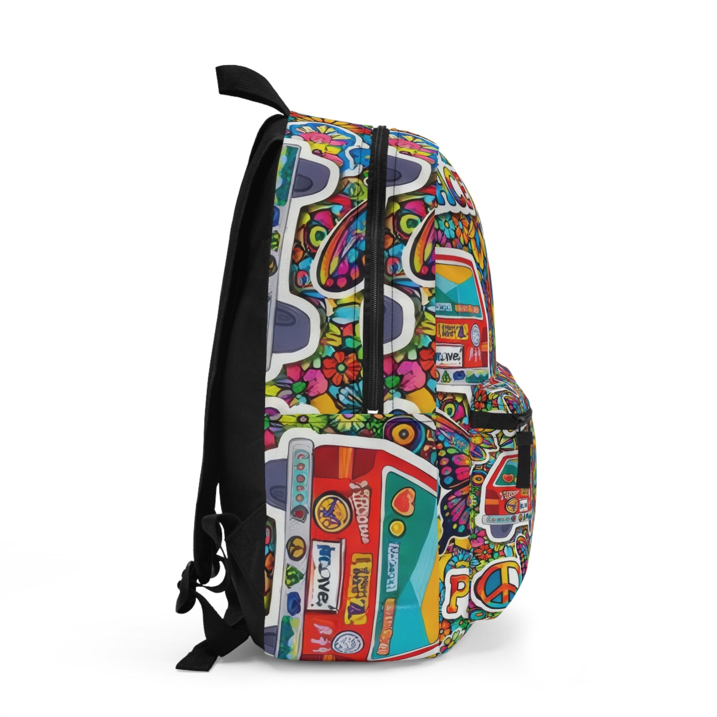 Hippie Floral 'Peace Love Good Vibes' Backpack — Retro Van & Peace Signs