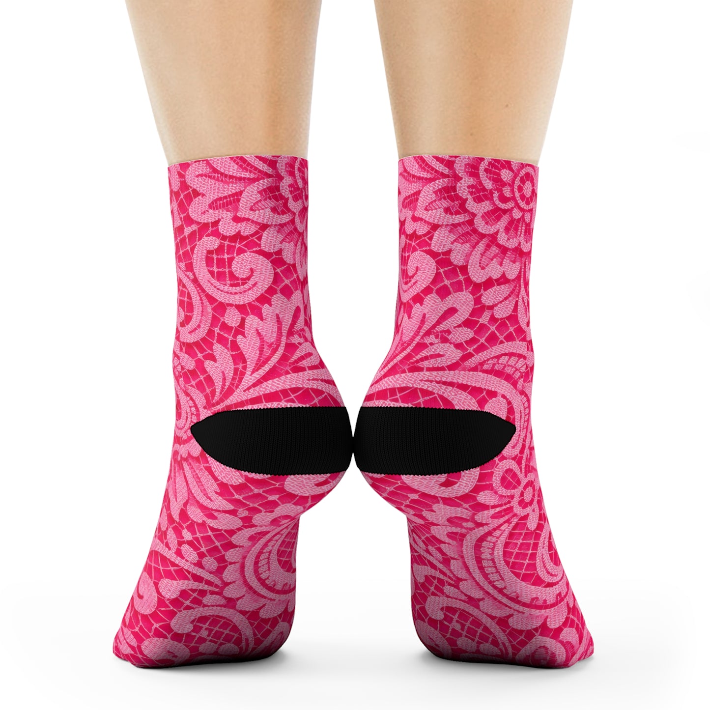 Pink Paisley Crew Socks — Floral Patterned Casual Socks for Women