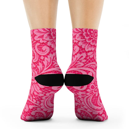 Pink Paisley Crew Socks — Floral Patterned Casual Socks for Women