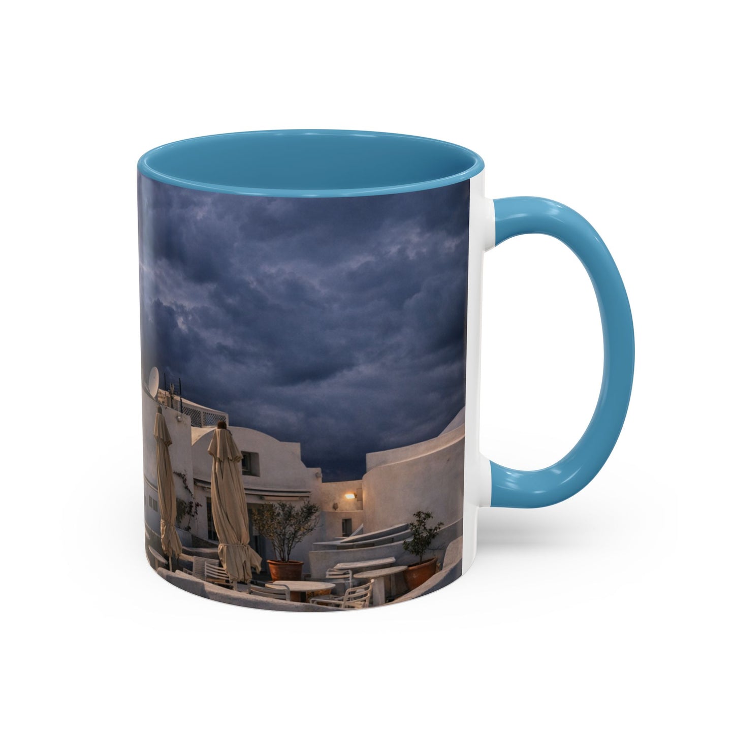 Santorini Windmill Storm Coffee Mug | Dramatic Sky Greek Travel Gift