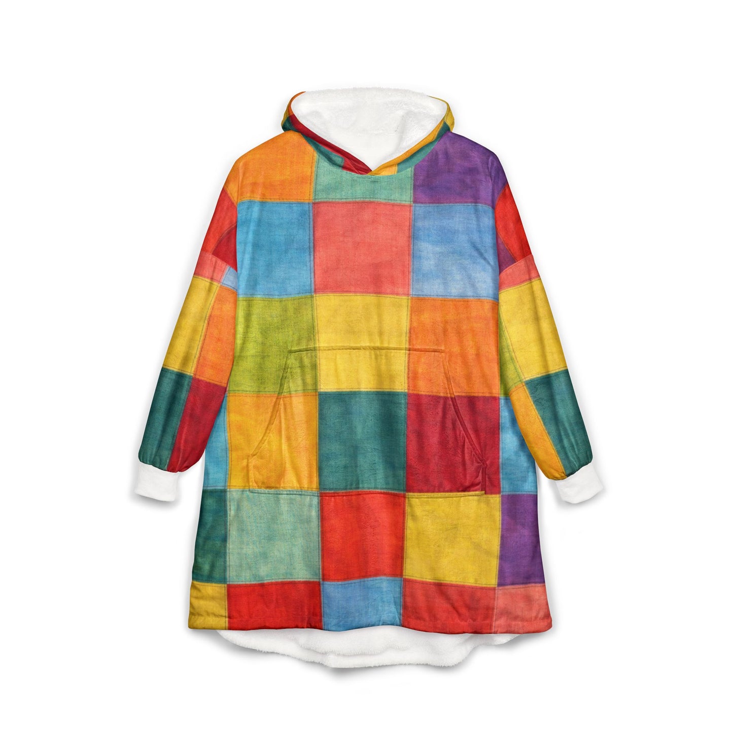 Colorblock Patchwork Hoodie — Cozy Oversized Fleece for Lounging & Gifts