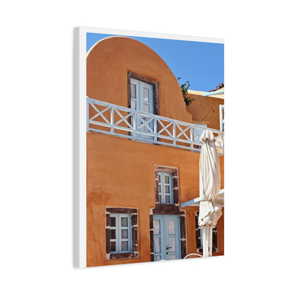 Oia Santorini Orange Facade Canvas — Mediterranean Terracotta Matte Wall Art