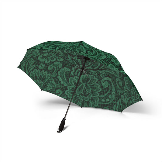 Compact Foldable Umbrella — Dark Green Paisley Semi-Automatic Travel Umbrella