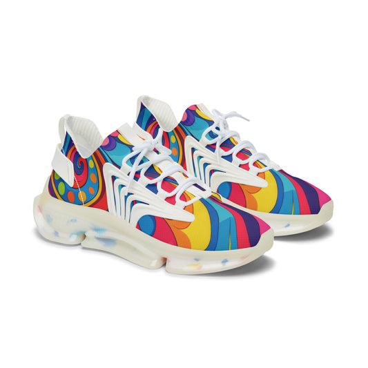 Women's Mesh Sneakers — Colorful Retro Rainbow Swirl Athletic Shoes