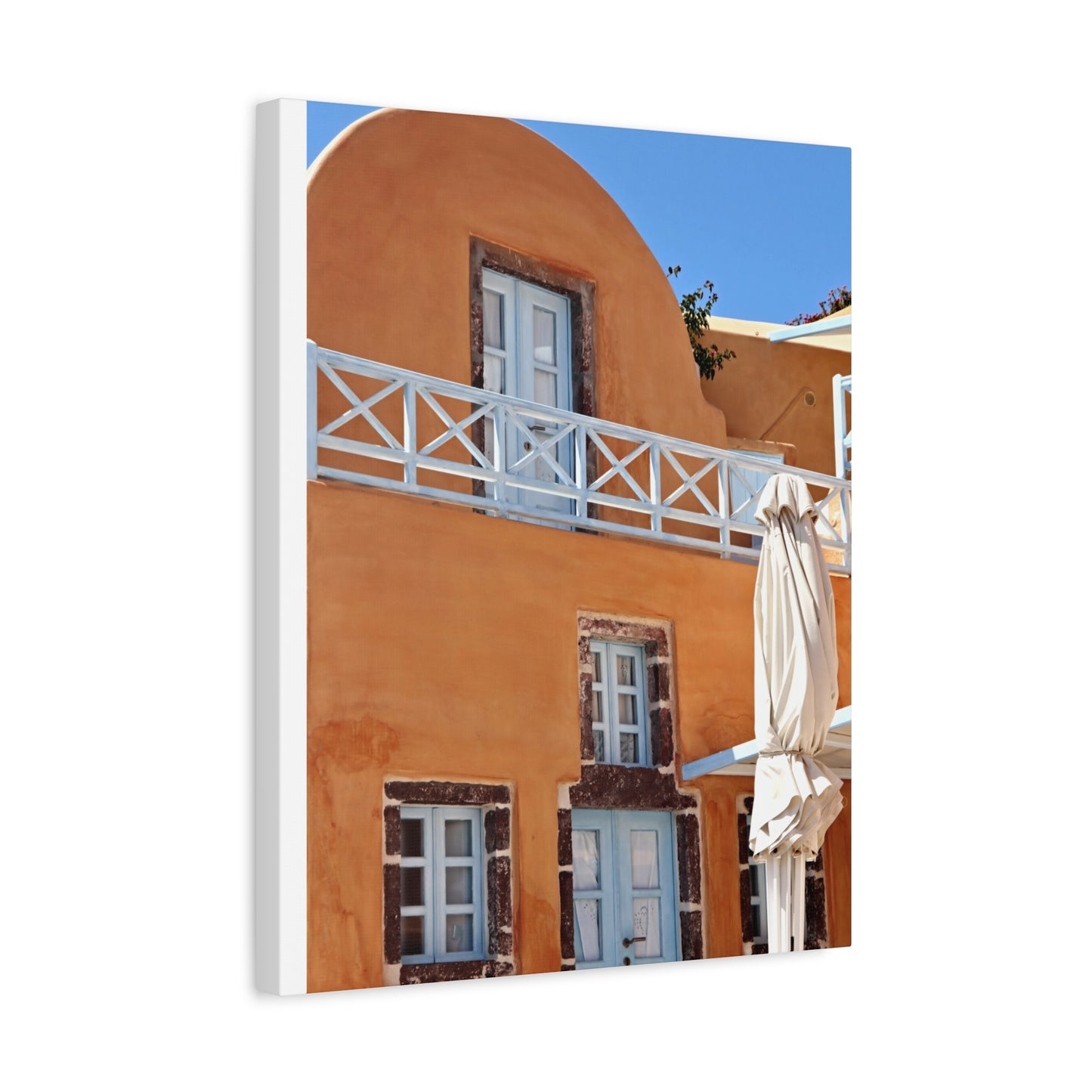 Oia Santorini Orange Facade Canvas — Mediterranean Terracotta Matte Wall Art