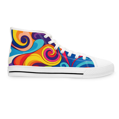 Women's High Top Sneakers — Colorful Retro Psychedelic Swirl Pattern