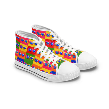 Retro Pop Sunglasses High-Top Sneakers — Colorful Patterned Women's Shoes