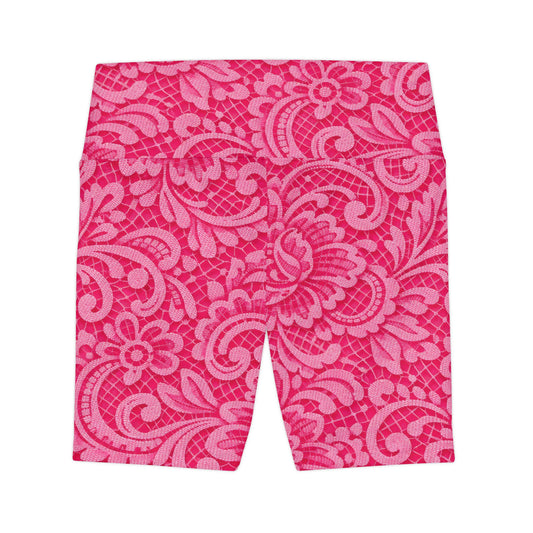 Floral Pink Women's Workout Shorts — High-Waist Athletic Biker Shorts