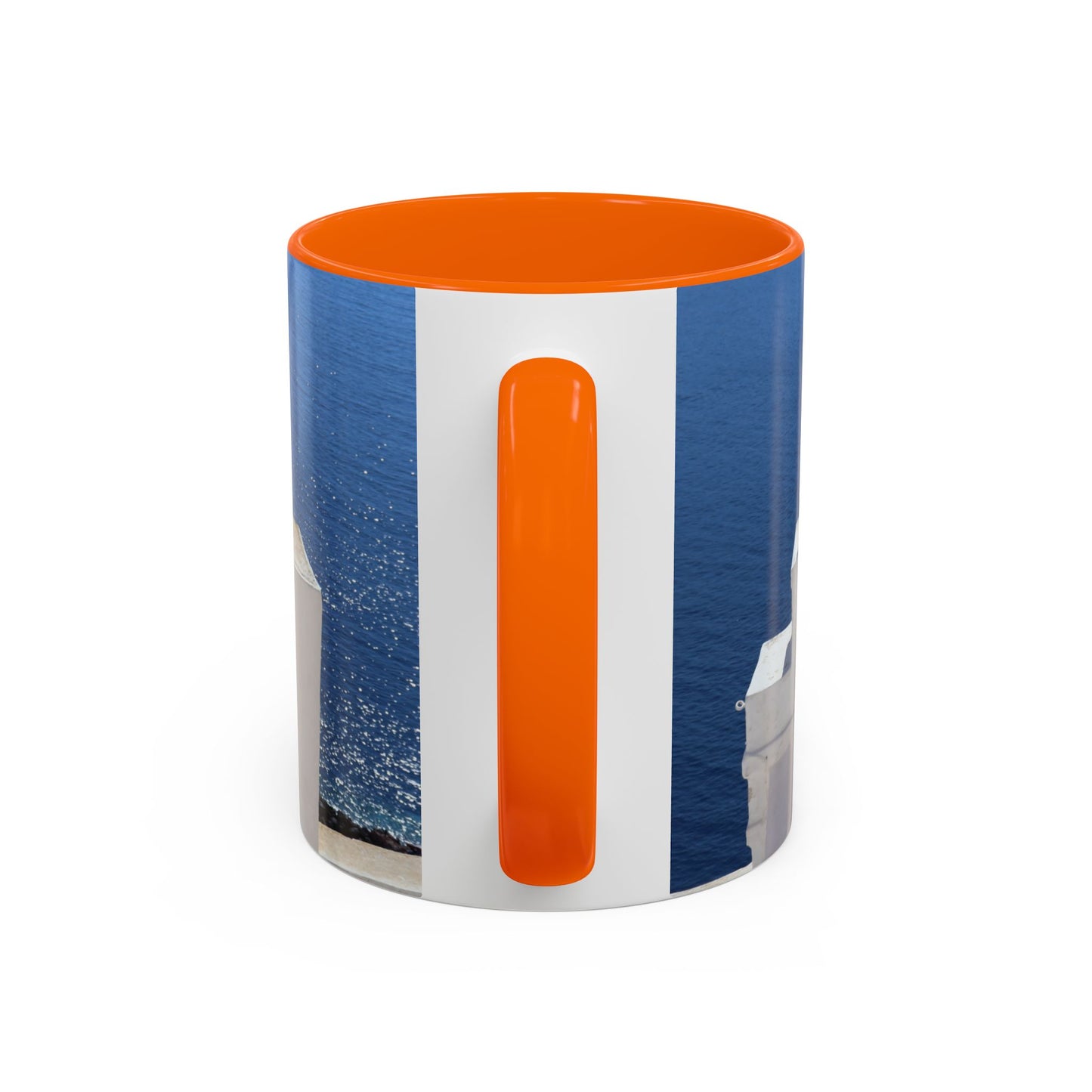 Santorini Bell Towers coffee mug | Greek island scene, blue sea accent mug