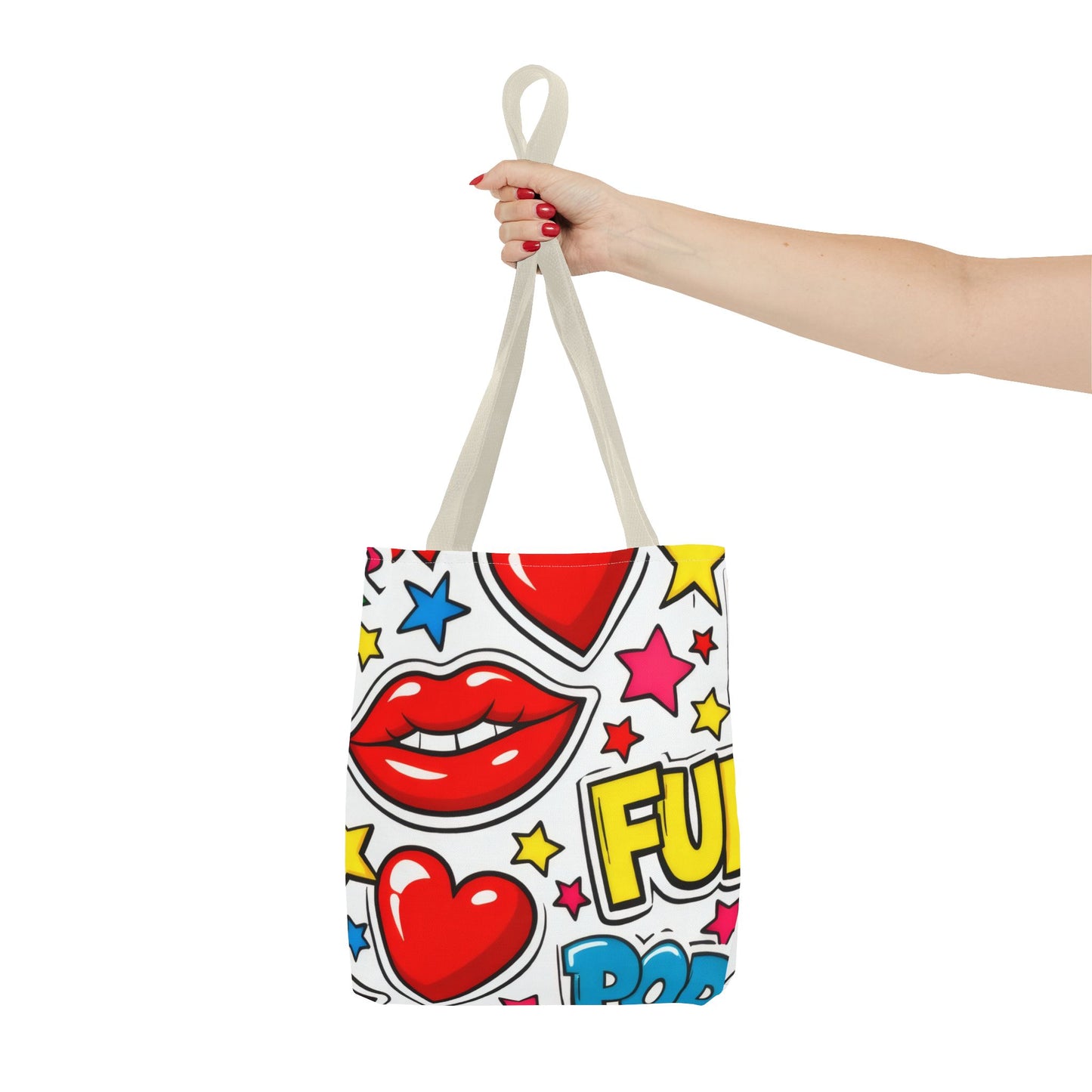 Pop Art Kiss & Cherries Tote Bag — Fun Retro Pattern All-Over Print