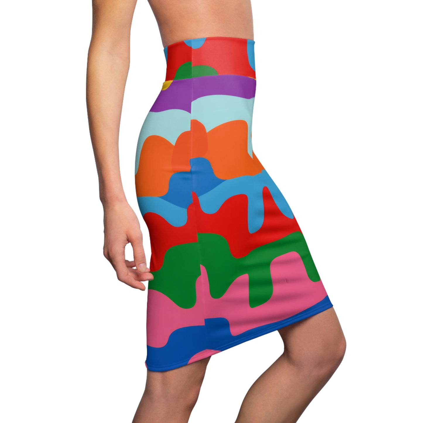Colorblock Wave Pencil Skirt — Bold Abstract Pattern Women's Skirt