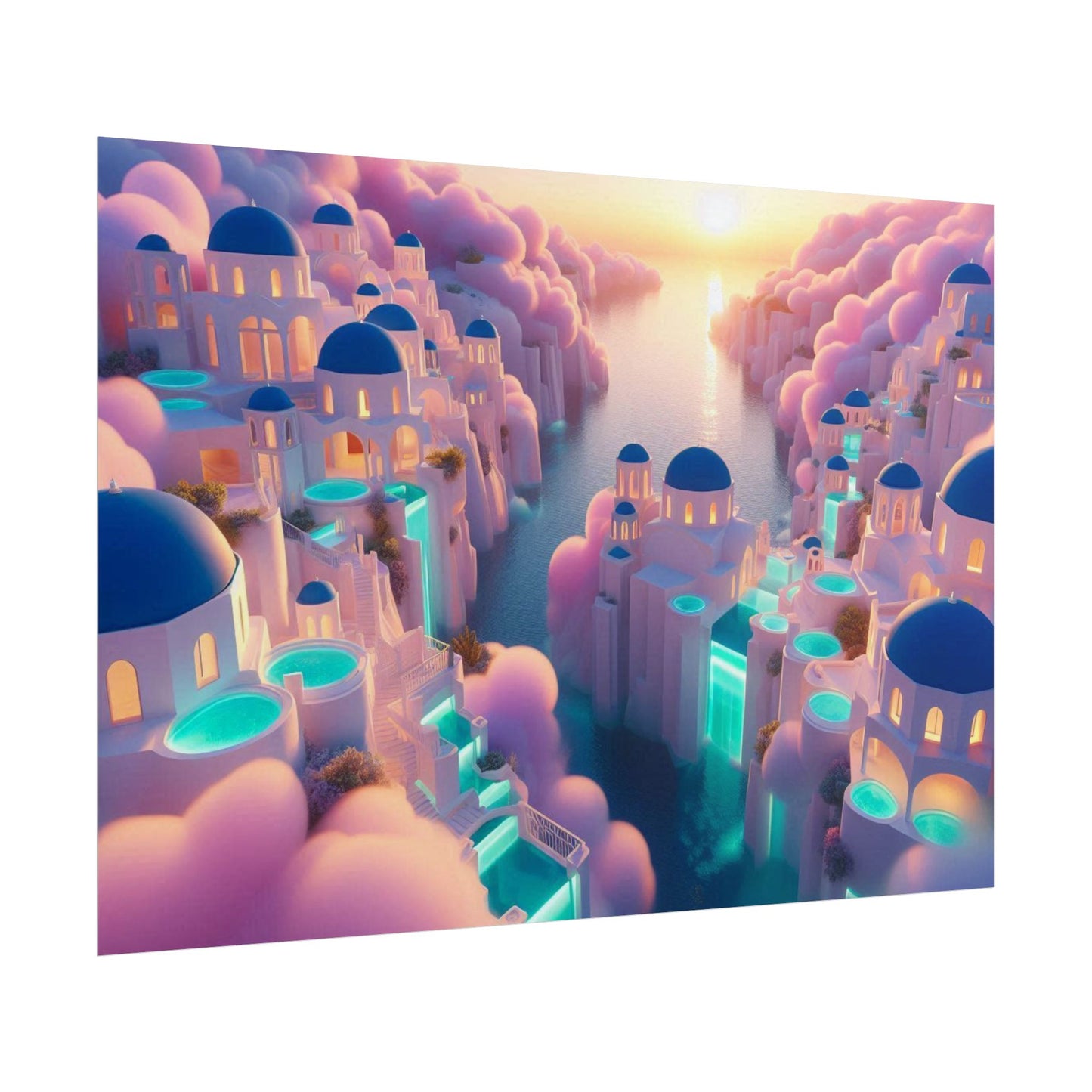 Dreamy Sunset Island Poster — Fantastical Cityscape Rolled Art Print