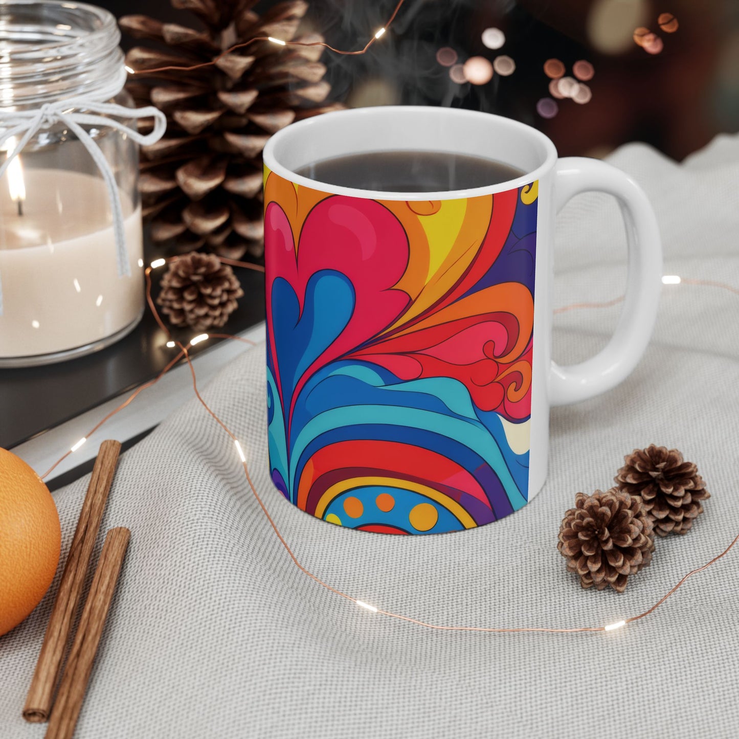 Psychedelic Swirl Ceramic Mug — Colorful Retro Floral 11oz & 15oz