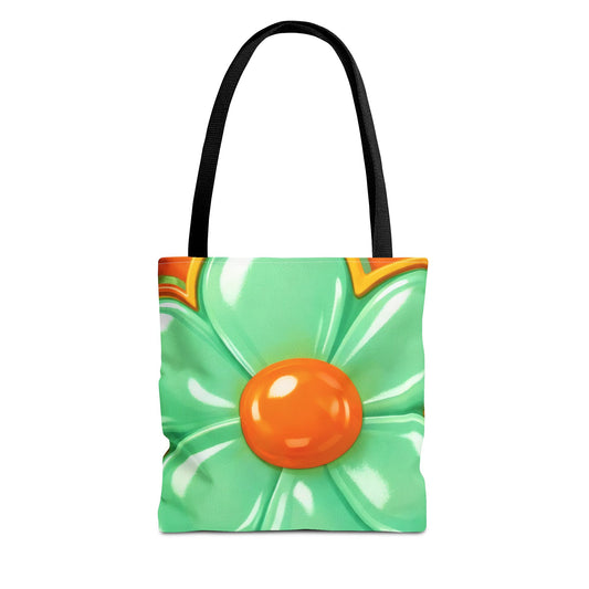 Retro Orange Teal Floral Tote | Bright 60s Flower Pattern Bag