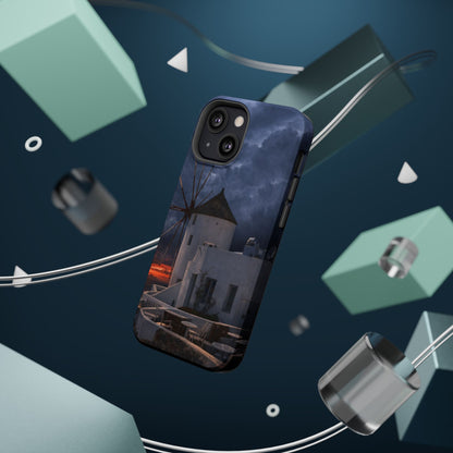 Santorini Windmill Sunset phone case | Magnetic impact-resistant case Greek Island Travel Gift