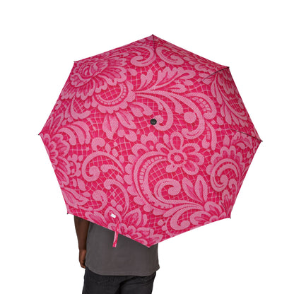 Pink Damask Foldable Umbrella — Compact Semi-Automatic Rain Parasol