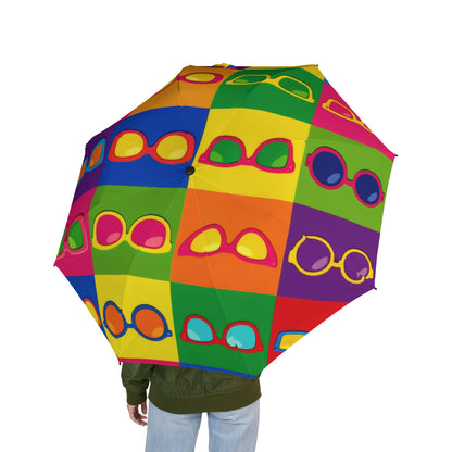 Foldable Umbrella — Colorful Pop Art Sunglasses Pattern, Compact Semi‑Automatic Travel Umbrella