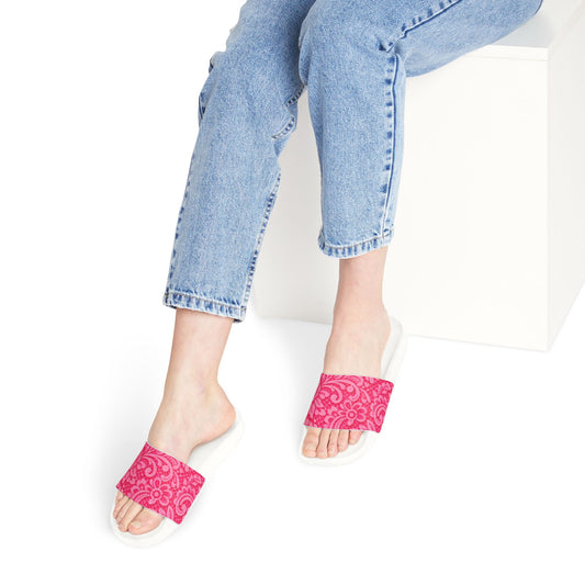 Pink Floral-Pattern Slide Sandals — Women's Removable-Strap Pool & Casual Slides
