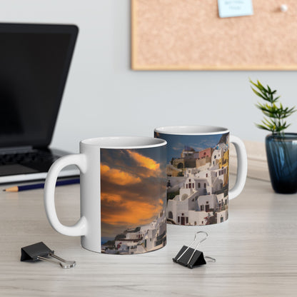 Oia Santorini Sunset Mug — Greece Coffee Cup Mediterranean Travel Gift