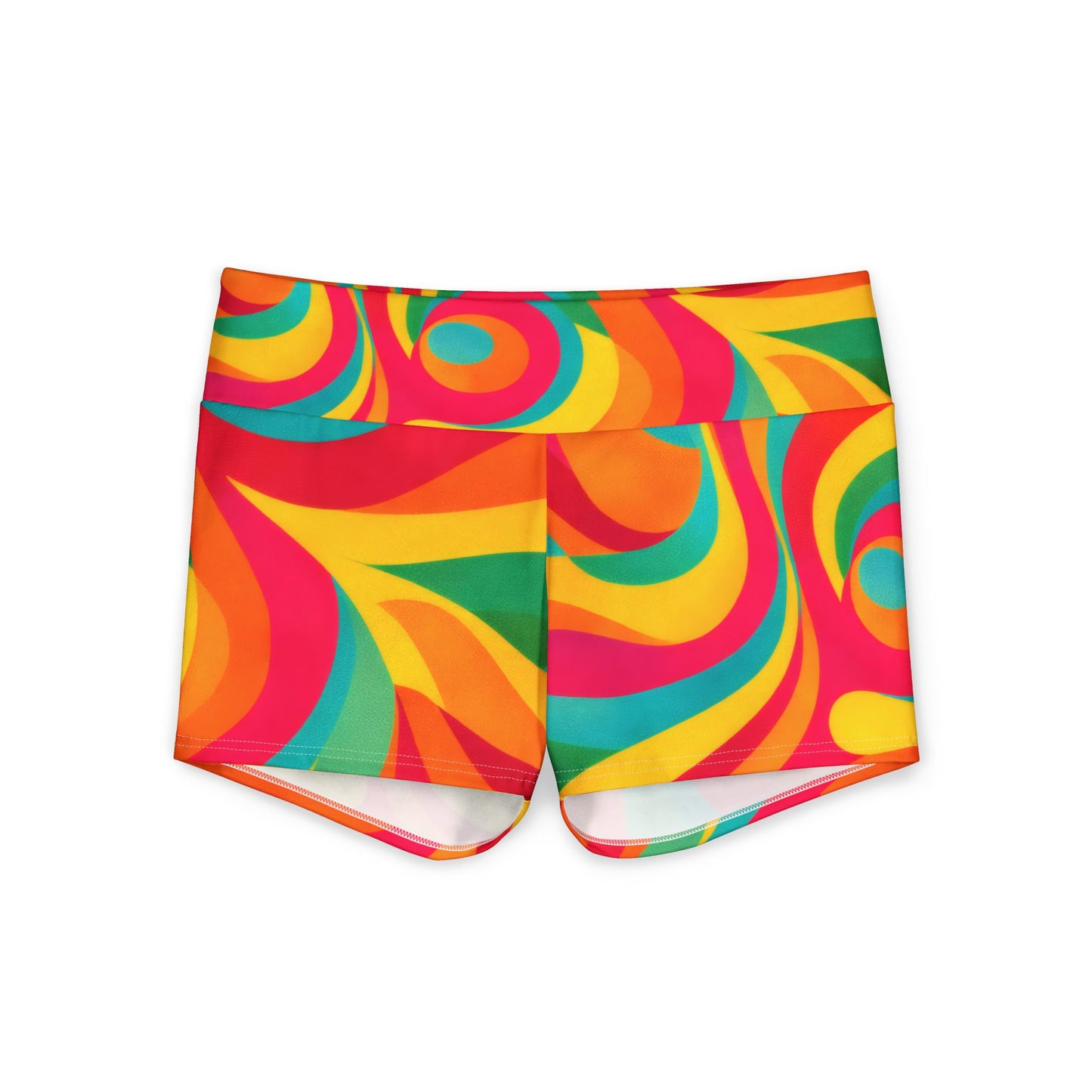 Psychedelic Swirl Yoga Shorts — Women's Vibrant High-Waist Activewear
