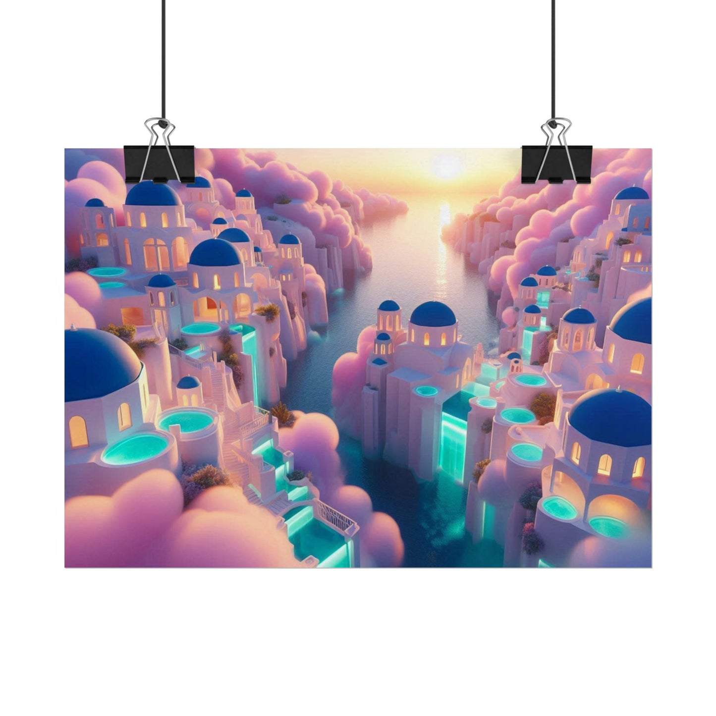 Dreamy Sunset Island Poster — Fantastical Cityscape Rolled Art Print