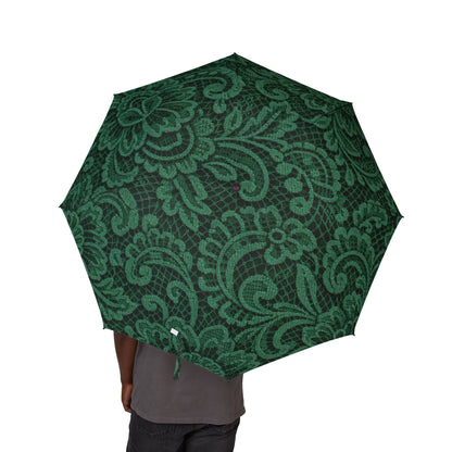 Compact Foldable Umbrella — Dark Green Paisley Semi-Automatic Travel Umbrella