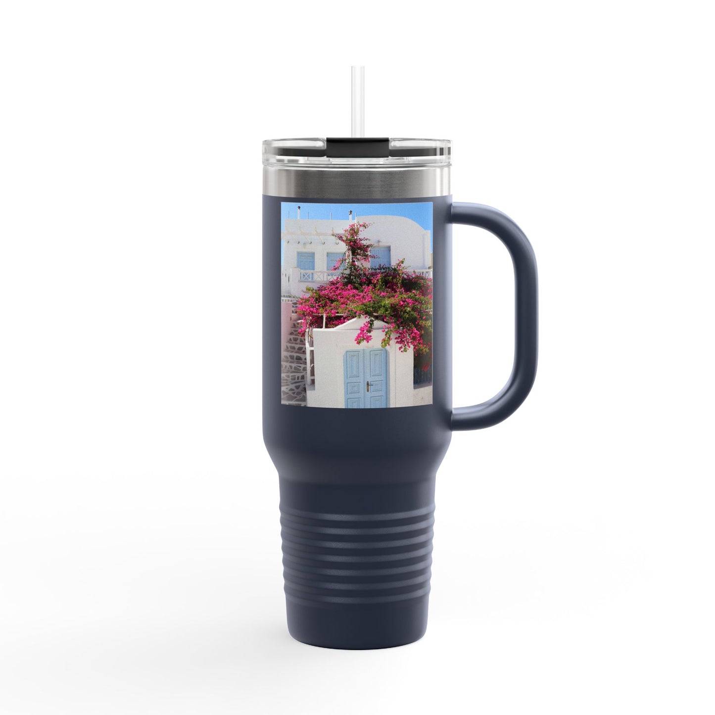 Oia Santorini Blue Door Travel Mug — 40oz Insulated Tumbler Greek Gift