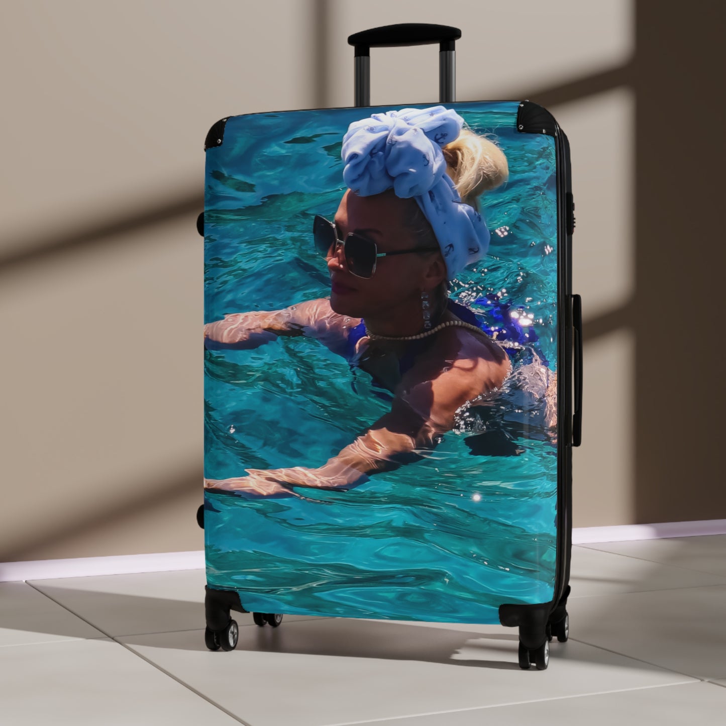 Luxury Antipaxos Greece Suitcase - Woman Swimming in Turquoise Water - Aesthetic Travel Luggage - Unique Greek Island Wanderlust Gift