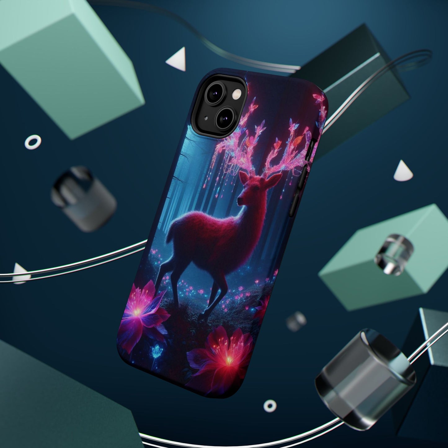Magnetic Impact-Resistant Phone Case — Neon Fantasy Deer Forest Design
